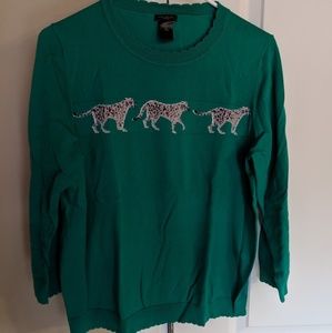 SOLD Ann Taylor Factory Green Leopard Sweater